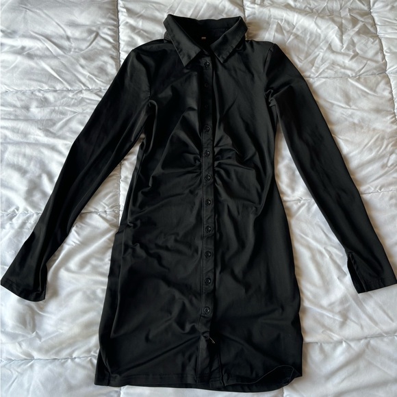 Black Button Up Mini Dress - Small - Picture 2 of 2